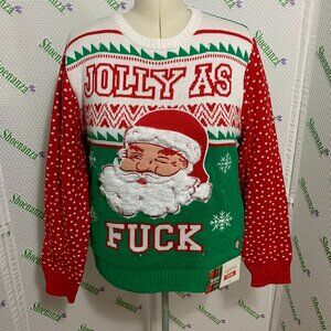Ugly Christmas Sweater Spencer’s Jolly As F*ck F Santa Light Up MENS Womens XL